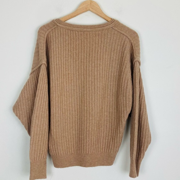 Anthropologie Pilcro cashmere blend tan camel colored ribbed v-neck sweater. S - Picture 3 of 5